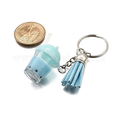 Кисточка из искусственной замши и имитация резинового брелока с рисунком «чай с молоком»/«чай с молоком» KEYC-JKC01203-03-1