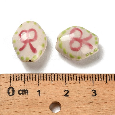 Фарфоровые бусины ручной работы с цветочным принтом LAMP-D303-06A-02-1