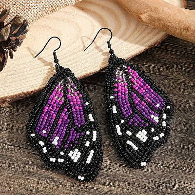 Серьги-подвески ручной работы из стекла с зелеными крыльями бабочки в стиле бохо GG1438-1