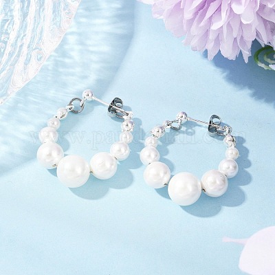 Серьги-гвоздики с подвесками и жемчугом EJEW-JE06362-02-1