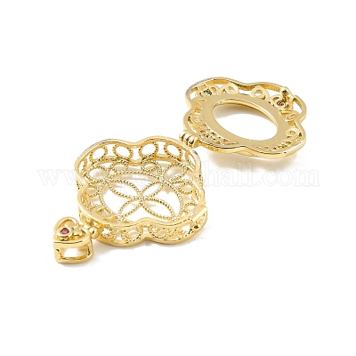 Подвески-медальоны с кубическим цирконием из латуни с гальванопокрытием из микропаве KK-C241-02G-1