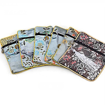 Китайская парча кисточка молния ювелирные изделия сумка подарочный мешочек ABAG-WH0005-46H-1