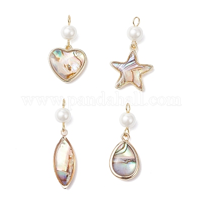 4 шт. 4 стиля подвески из латунной эмали с имитацией раковины морского ушка PALLOY-JF04291-1