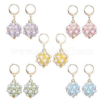 Серьги с подвесками в форме диско-шара из полимерной глины и стразами EJEW-JE05298-1