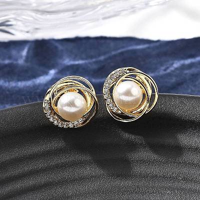 Круглые серьги-гвоздики из латуни с микропаве из прозрачных кубических цирконий EJEW-C154-05G-1