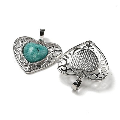 Подвески в форме сердца с натуральным амазонитом и персиком G-G158-01I-1