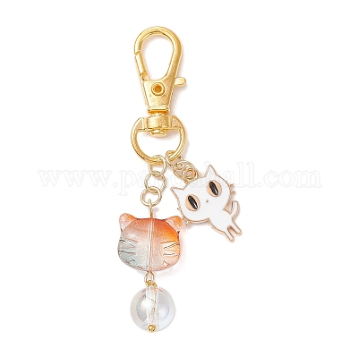 7 шт. подвеска в виде кошки из стекла и сплава с эмалью HJEW-JM03866-1