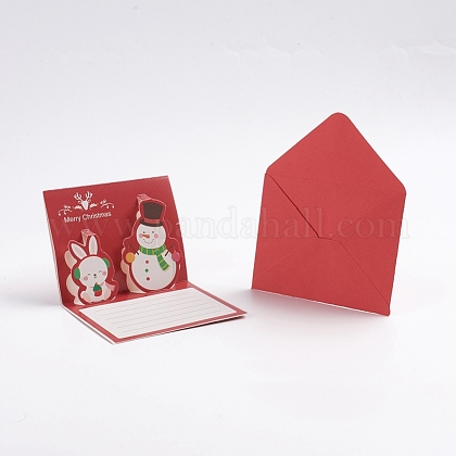 クリスマスポップアップグリーティングカードと封筒セット 面白いユニークな3dホリデーポストカード クリスマスの贈り物 ウサギと雪だるまの模様 レッド 8 5x10 5x0 01センチメートル 81x10x0 04センチメートルの通販 Jp Pandahall Com