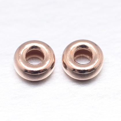 Real Rose Gold Plated Flat Round 925 Sterling Silver Spacer Beads STER-M103-02-5mm-RG-1