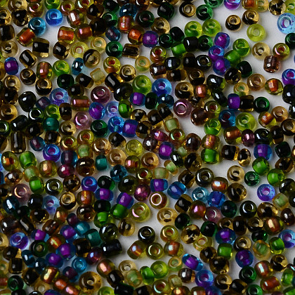 12/0 ガラスシードビーズ  透明色の虹  丸い穴  ラウンド  ミックスカラー  12/0  2~2.5x1.5~2.5mm  穴：0.7mm  約44000個/袋  約450 G /袋 SEED-R051-06-1
