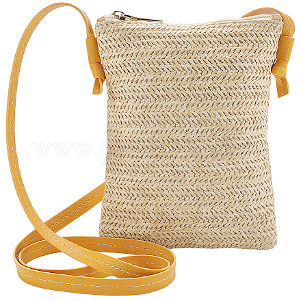 Соломенные сумки через плечо с застежкой-молнией AJEW-WH20019-41-1