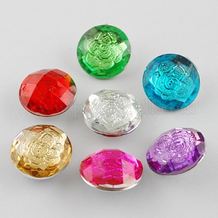 Bottoni automatici per gioielli in resina di ottone tondi piatti sfaccettati X-RESI-S078-M-1