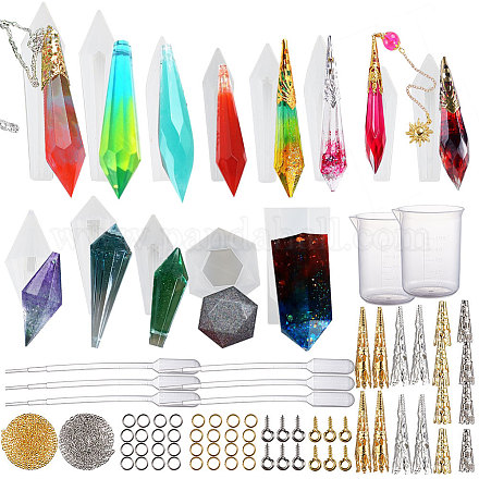 SUNNYCLUE Pendulum Crystal Point Resin Silicone Molds Resin Jewelry Casting Pendulum Molds with Metal Bead Caps DIY-SC0009-11-1