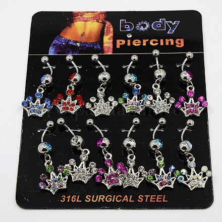 Body Jewelry Crown Alloy Rhinestone Navel Ring Belly Rings RB-D073-02-1