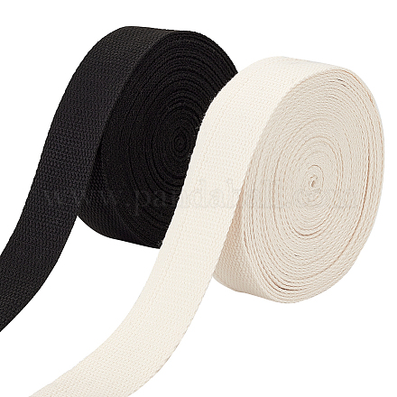 AHANDMAKER 2 Roll Durable Webbing Strap Black and White Polycotton Flat Ribbon for Garment Accessories OCOR-GA0001-68A-1