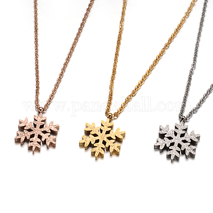 Textured Snowflake 304 Stainless Steel Pendant Necklaces NJEW-H420-84M-1