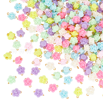 HOBBIESAY 200pcs Flower Connector Charms 15x12-12.5mm Opaque Acrylic Beads Link Charms with Golden Iron Double Loops Rose Alloy Links Connectors for Valentine's Day DIY Jewelry Making FIND-HY0001-30-1