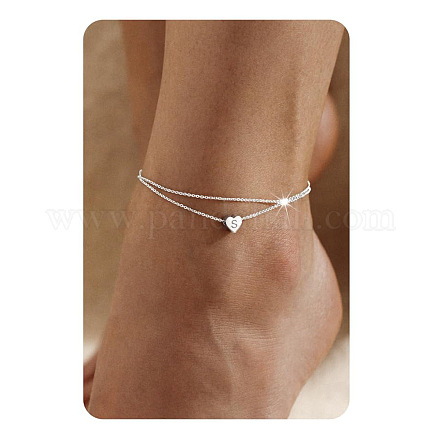 201 нержавеющая сталь сердце с инициалами двухслойные женские браслеты на ногу FS-WG0EC0A-15-1