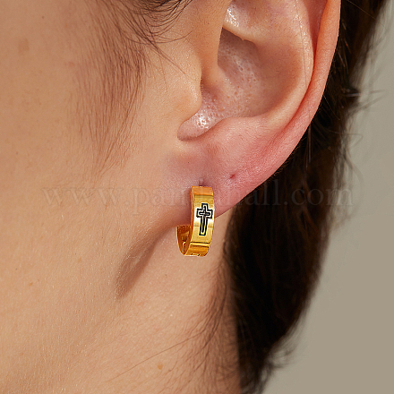 Серьги-кольца из нержавеющей стали в стиле минимализма хип-хоп с крестом 201 YA3069-1