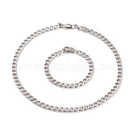 Hommes 304 en acier inoxydable chaînes cubaines bracelets et colliers ensembles de bijoux SJEW-JS01158-1