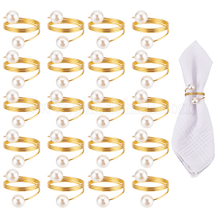 CRASPIRE 20PCS Gold Napkin Rings Elastic Metal Napkin Holder with Pearl Elegant Serviette Buckles Table Decoration for Wedding AJEW-WH0258-555-1