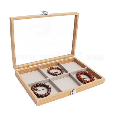 Boîtes de présentation de bijoux en bois rectangle avec 6 compartiments PW-WG90817-08-1