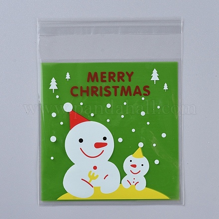 クリスマスクッキーバッグ  セロハンのOPP袋  自己接着キャンディーバッグ  パーティーギフト用品  グリーン  13x10x0.01のCM。 95~100個/袋 ABAG-I002-A01-1