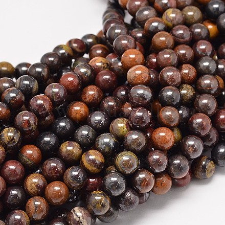 Natural Red Tiger Iron Round Bead Strands G-P075-22-14mm-1