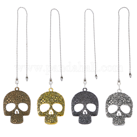 HOBBIESAY 4pcs Alloy Skull Ceiling Fan Pull Chain Pendant Retro Fan Zipper and Ball Chain Connector Metal Extension Chain for Bathroom AJEW-HY0001-06-1
