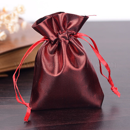 レクタングル布地バッグ  巾着付き  暗赤色  9x6.5cm X-ABAG-R007-9x7-03-1