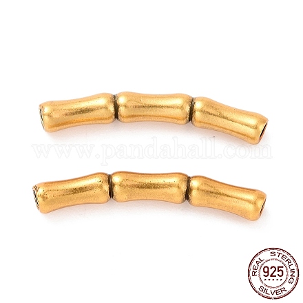 925純銀製のチューブビーズ  テクスチャーのある竹の形をした  アンティーク黄金  18x4x2.5mm  穴：1.4mm  約30個/10g STER-D036-26AG-02-1