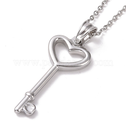 304 Stainless Steel Heart Skeleton Key Pendant Necklace for Women STAS-E154-17P-1