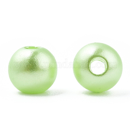 スプレー塗装 abs 樹脂プラスチック模造パール ビーズ  ラウンド  淡緑色  6x5.5mm  穴：1.8mm  約4540個/ 500 G OACR-T015-05A-10-1