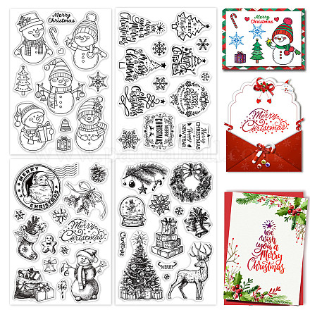CRASPIRE 4PCS Christmas Silicone Clear Stamps Merry Christmas Snowflake Gift Happy New Year Holly Patterns Clear Stamps for Card Making Decoration DIY Scrapbooking Embossing Album Decor Craft DIY-CP0007-06C-1
