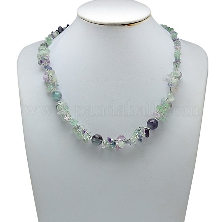 Classic Fluorite Chip Beaded Necklaces X-NJEW-L055-05-1