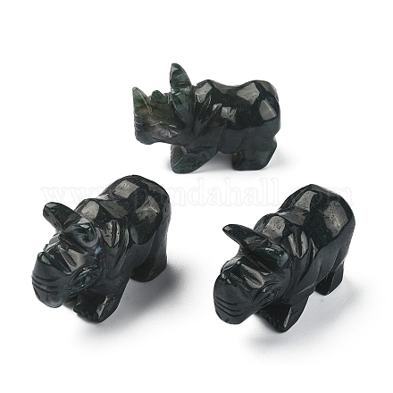 Figuras de rinoceronte curativo talladas de ágata de musgo natural DJEW-M008-02E-1
