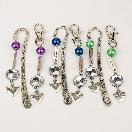 Tibetan Style Jewelry Sets for Valentine's Day: Bookmarks/Hairpins & Keychain SJEW-JS00506-1