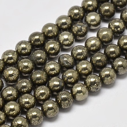 Chapelets de perles rondes en pyrite naturelle G-F197-10-16mm-1