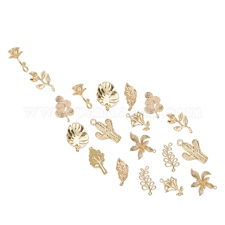 Plant Theme Brass Pendants KK-SC0001-52G-1