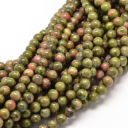 Unakite chapelets de perles rondes naturelles X-G-P072-30-10mm-1