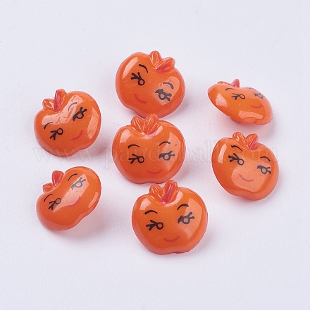 アクリルシャンクボタン  1穴  染め  笑顔の顔を持つリンゴ  ダークオレンジ  18x17x4mm  穴：3mm X-BUTT-E014-B-07-1