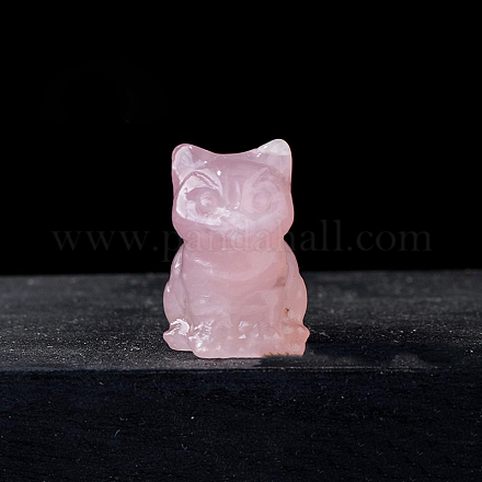Décorations d'affichage de figurines de chat en quartz rose naturel G-PW0007-015D-1