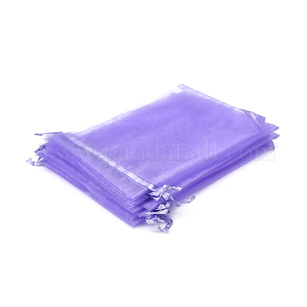 描画可能なパウチ包装藤色の長方形のアクセサリー  オーガンジーギフトバッグ巾着袋  13x18cm X-OP-S001-13x18cm-06-1