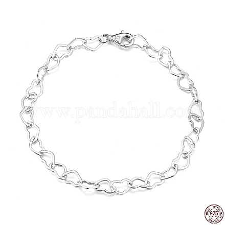 Rhodium Plated 925 Sterling Silver Heart Link Chain Bracelets BJEW-I314-057D-P-1