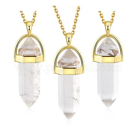 Bullet Natural Crystal Pointed Pendant Necklaces NJEW-BB00024-06-1
