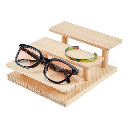 NBEADS 3-Tier Solid Wood Eyeglasses Display Stands ODIS-WH0043-31-1