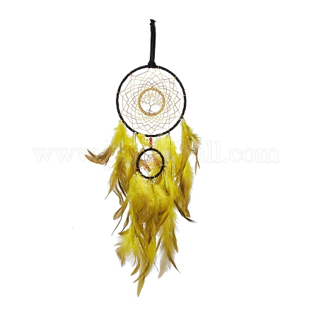 Iron Woven Web/Net with Feather Pendant Decorations AJEW-B017-19-1