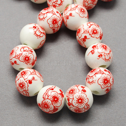 Handmade Printed Porcelain Beads PORC-Q202-6mm-1-1