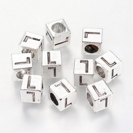 Antique Silver Plated Initial Letter Alloy European Beads TIBEB-Q054-43AS-NR-1