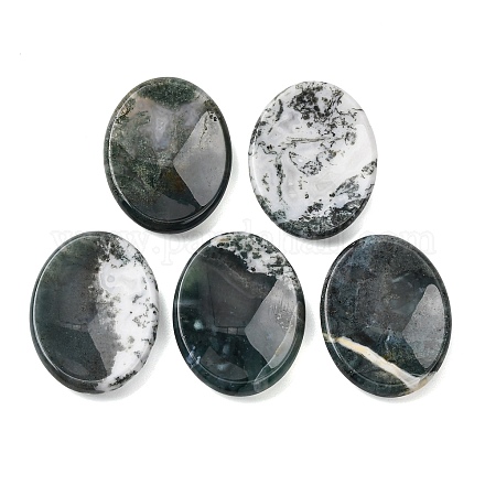 天然モスアゲートの不安解消石 楕円形の親指石 45x34~35x7~8.5mmの通販